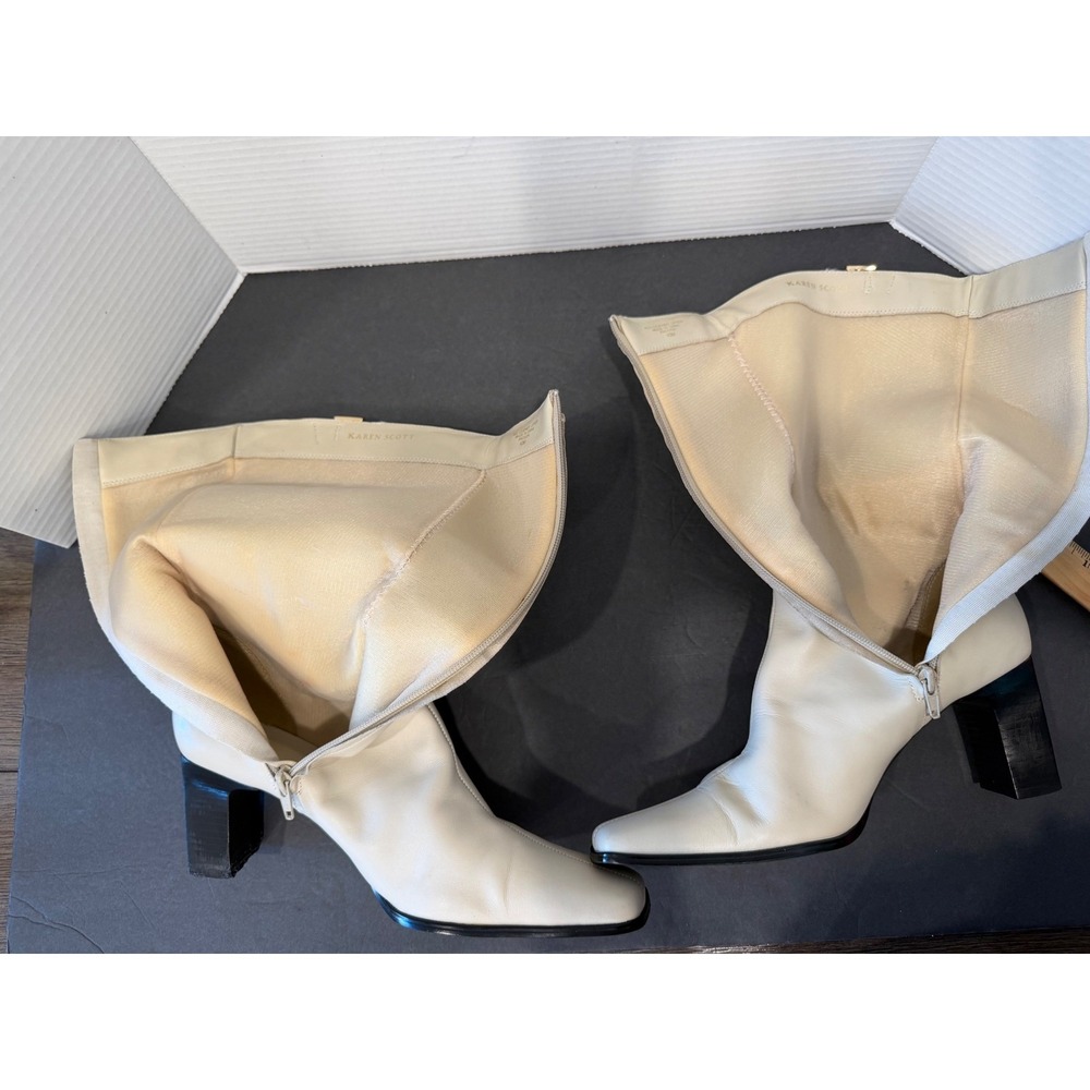 Karen Scott Retro Cream All Leather Mid-Calf Square Toe Block Heel Zip Boots 10 - Picture 9 of 13